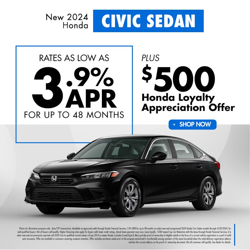 2024 Honda Civic Sedan 3.9% APR | $500 Honda Bonus
